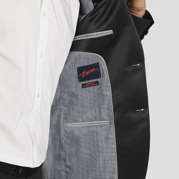 NEW Egara Skinny Fit Satin Peak Lapel Black Tuxedo Jacket 40 REGULAR 40R - Picture 7 of 8